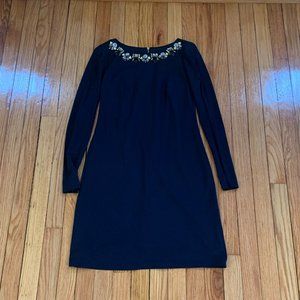 Vince Camuto Navy long sleeve dress beaded necklin